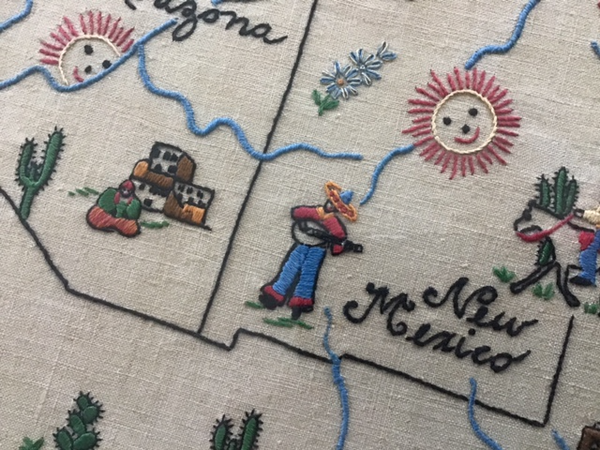 Embroidered "Map of the Southwest" sampler SOLD