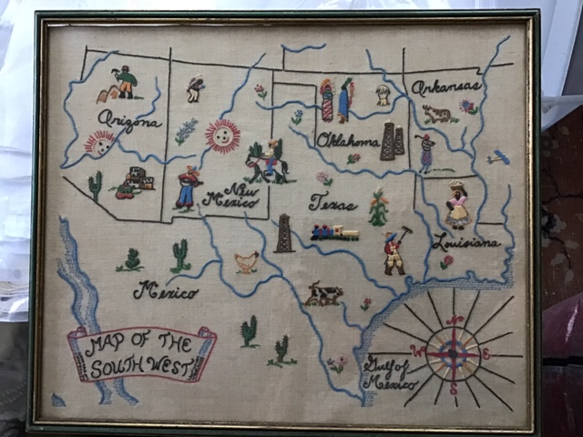 Embroidered "Map of the Southwest" sampler SOLD