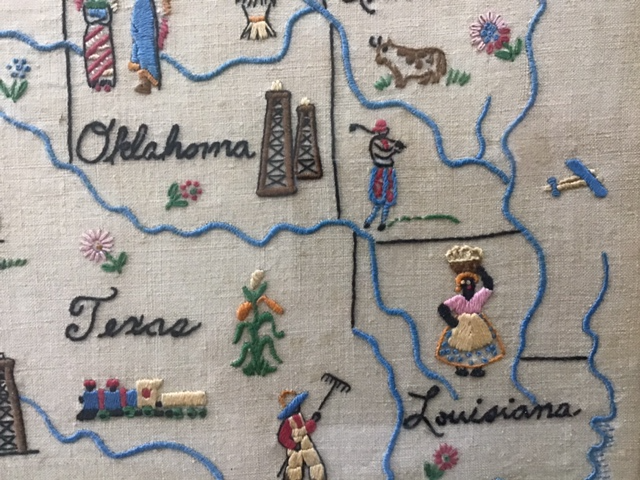 Embroidered "Map of the Southwest" sampler SOLD