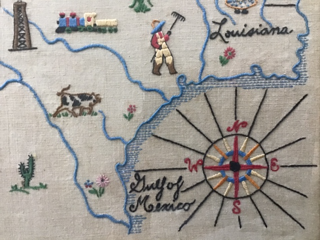 Embroidered "Map of the Southwest" sampler SOLD