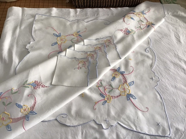 Special vintage Madeira embroidered table/tea cloth