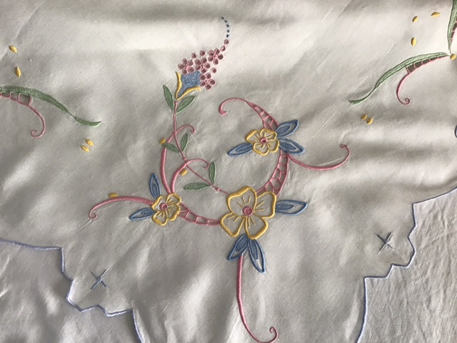 Special vintage Madeira embroidered table/tea cloth