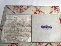 8 NOS, in box, ecru linen cutwork cocktail napkins