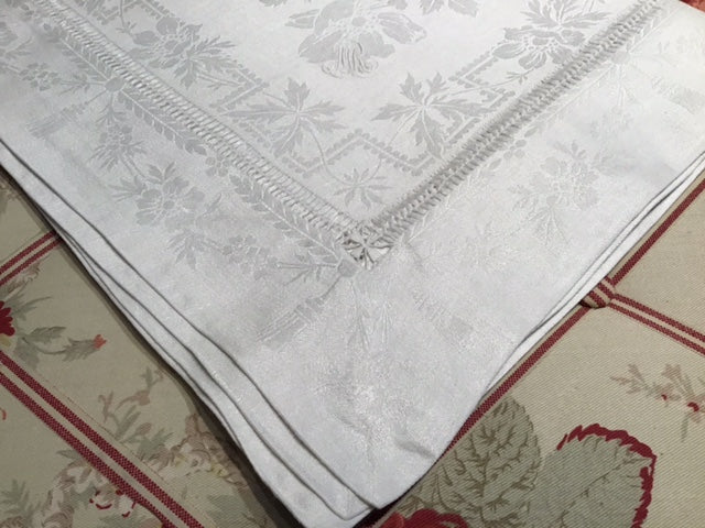 Lovely vintage square linen damask table cloth