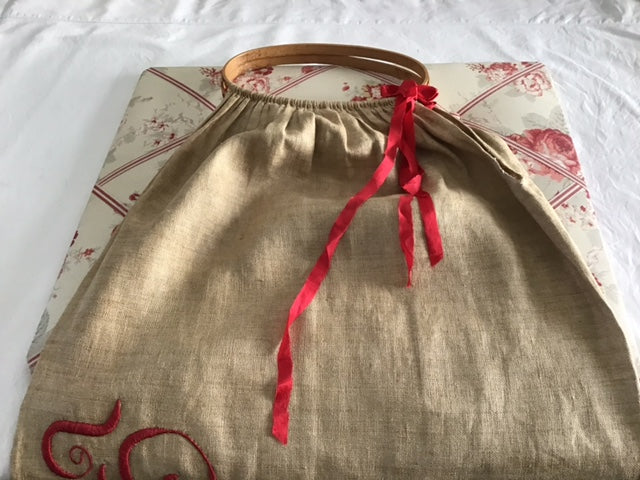 Antique natural linen laundry bag