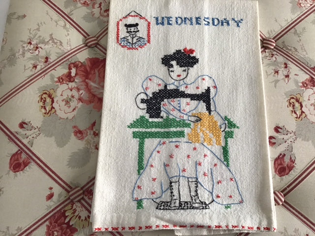 7 vintage "Day of the Week" cross-stitch kitchen towels SOLD