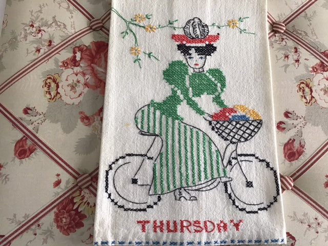 7 vintage "Day of the Week" cross-stitch kitchen towels SOLD