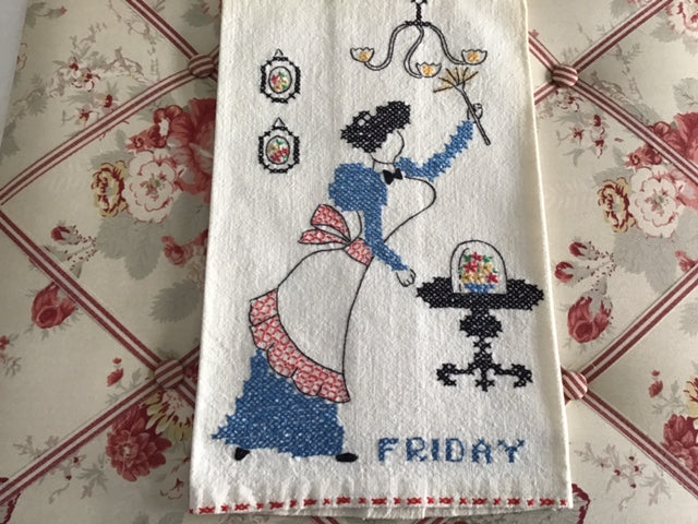 7 vintage "Day of the Week" cross-stitch kitchen towels SOLD