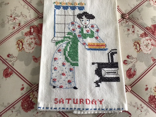 7 vintage "Day of the Week" cross-stitch kitchen towels SOLD