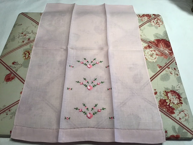 Pair of sweet vintage pink linen guest towels