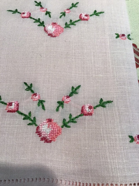 Pair of sweet vintage pink linen guest towels