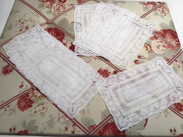 8 vintage Linen and Lace cocktail napkins