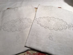 Pair of rustic homespun large European linen pillow cases/shams